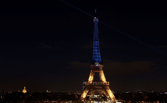Paris' Eiffel Tower Lights Up In National Colours Of Ukraine