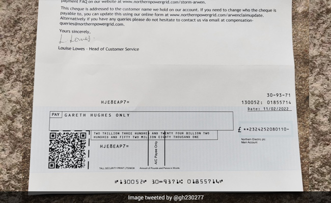 UK Man Receives A Cheque For 2 Trillion Pounds From Energy Supplier