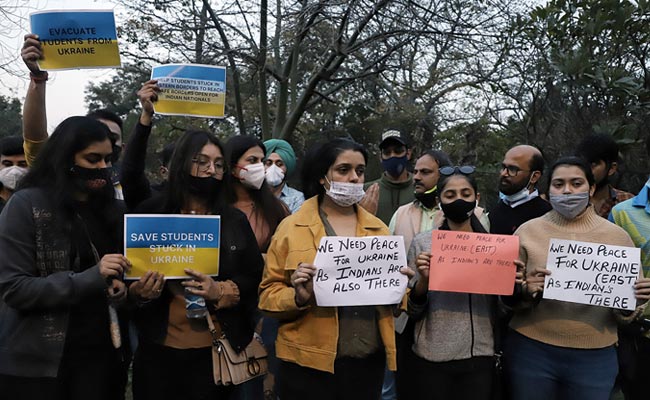 Families Of Indians Stuck In Ukraine Protest Near Russian Embassy In Delhi