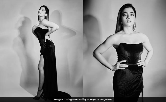 Rashmika Mandanna Puts Her Most Fashionable Foot Forward In A Strapless Black Gown