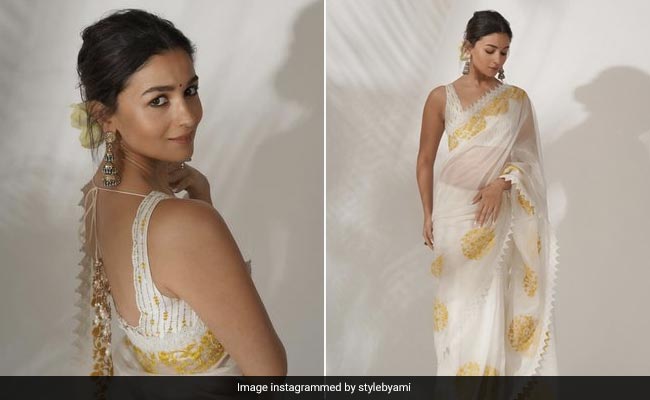 We're Absolutely Enchanted By Alia Bhatt In A Classic White Organza <i>Saree</i>
