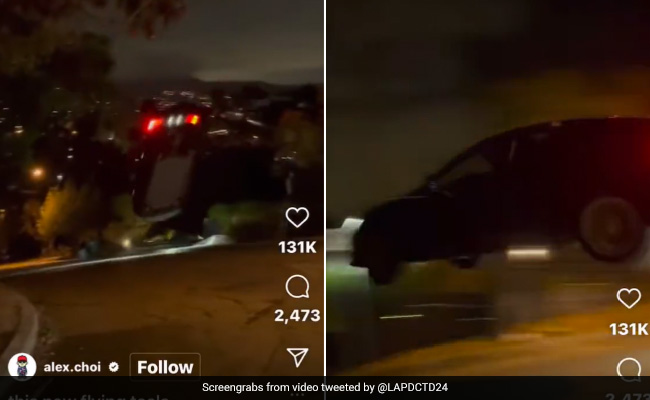 Viral Video: Failed Stunt Sends Tesla Flying Through Air Before Crashing Into 2 Cars