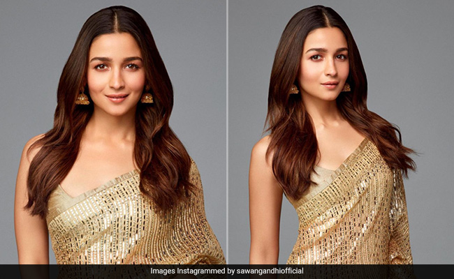 All That Glitters Is Surely Alia Bhatt In A Golden Sequinned <i>Saree</i>
