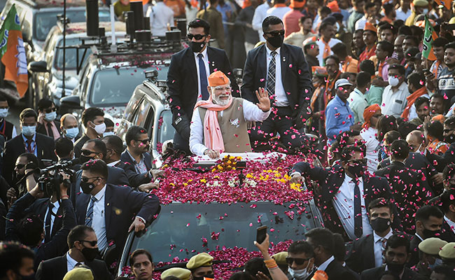 PM Modi Holds Roadshow In Varanasi Ahead Of Last Phase Of Polling In UP