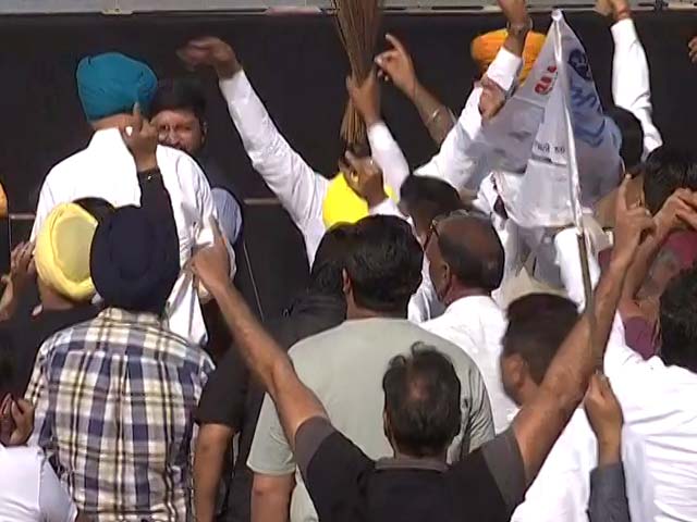 Celebrations Outside Home Of AAP's Bhagwant Mann As Party Gains In Punjab