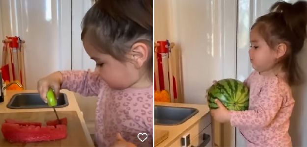 Viral Video: Adorable Baby Cutting Watermelon In Her Mini Kitchen Will Make You Go 'Aww'
