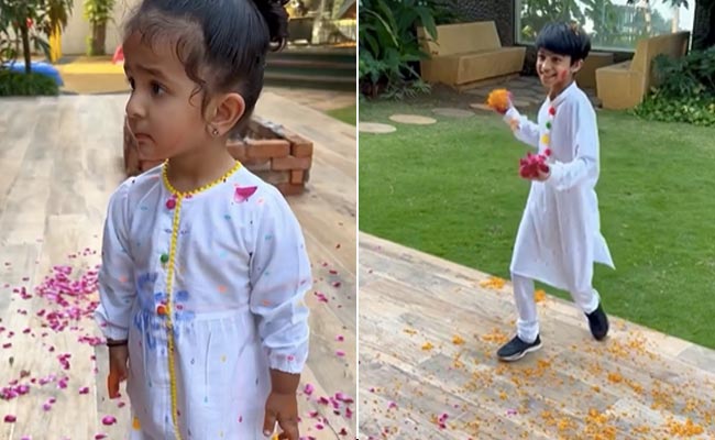 Holi 2022: Shilpa Shetty's Little Daughter Samisha And Son Viaan Played With Flowers Instead Of Colours