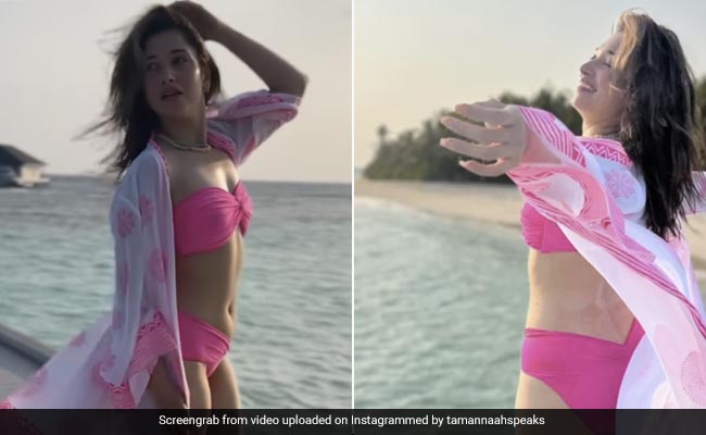 "Happiness Comes In Waves" For Tamannaah Bhatia In A Bright Pink Swimsuit In Maldives
