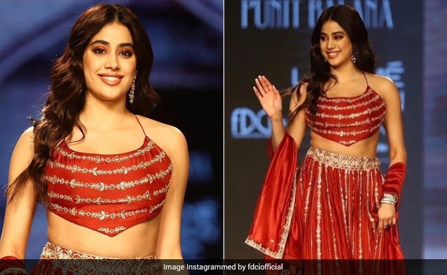 FDCI X LakmeFashion Week: Janhvi Kapoor Slays In A Red Lehenga As She Walks The Ramp For Punit Balana