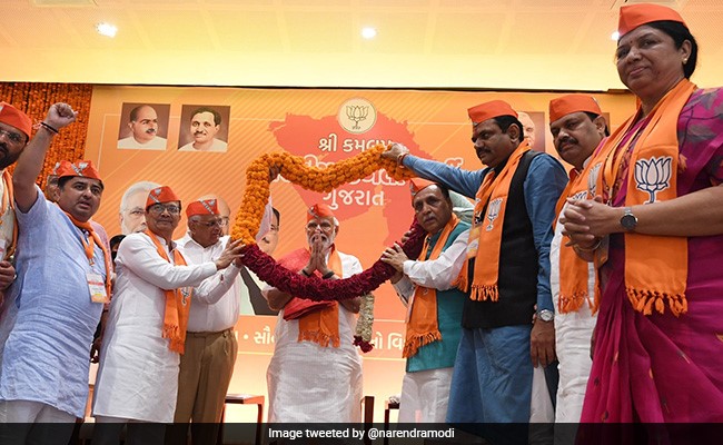 PM Modi Meets BJP Leaders On Day 1 Of His Gujarat Visit