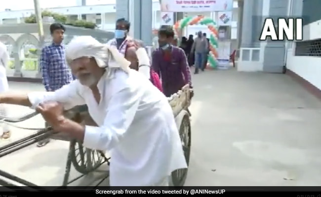 Watch: Man, 76, Pulls Disabled Woman, Injured Wife In Cart To Cast Vote In UP