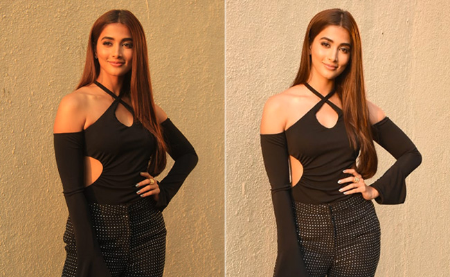 Pooja Hegde's Black Cutout Bodysuit Just Got Jazzier With Flared Sequinned Pants