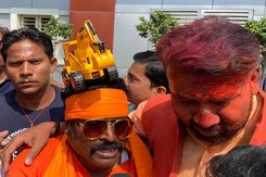 BJP Supporter With 'Bulldozer Headgear' At Party Office In Lucknow - NDTV Reporter Diaries BJP Supporter With 'Bulldozer Headgear' At Party Office In Lucknow - NDTV Reporter Diaries