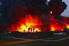 Firefighters Battle Huge Blaze At Ukraine's Lviv After Rocket Strikes Firefighters Battle Huge Blaze At Ukraine's Lviv After Rocket Strikes
