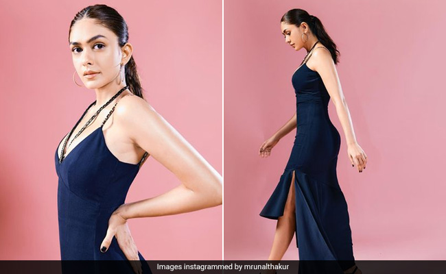 Mrunal Thakur Is Setting Mid Week Style Goals In A Stunning Dark Blue Dress