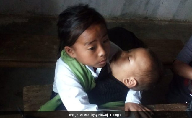 "Bow To This Young Fighter": Manipur Girl Attends School With Baby Sister In Lap