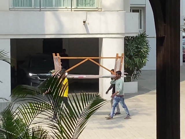 At Ranbir Kapoor's Apartment Block, Truck Unloading And Other Set-Up Activity