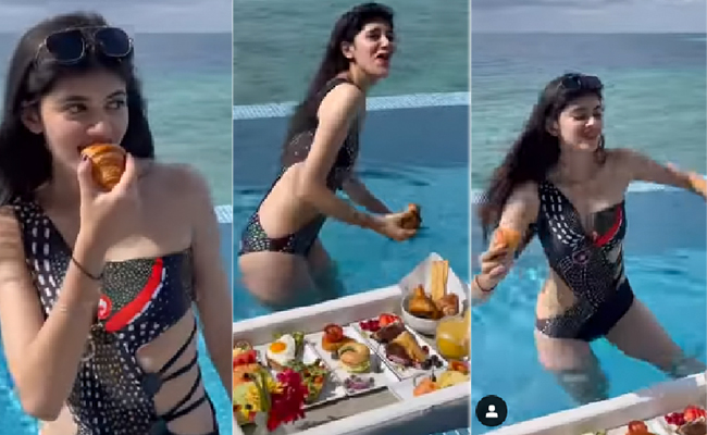Nothing Looks Better Than Sanjana Sanghi Having Breakfast In The Pool In A Chic Cutout Swimsuit