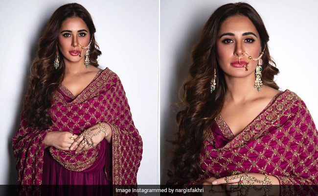 Nargis Fakhri Looks Every Bit A Princess In Her Gorgeous Pink And Gold <i>Anarkali</i>