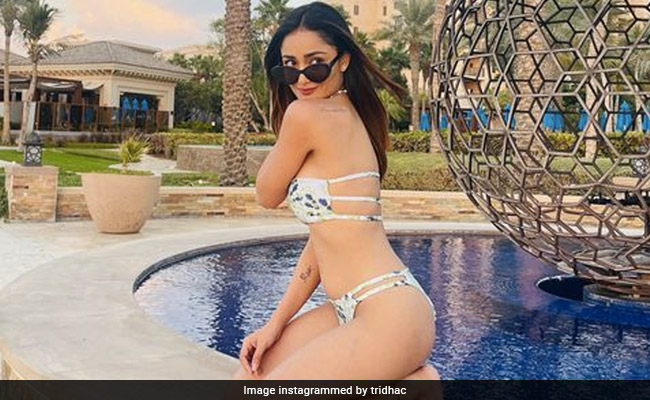Tridha Choudhury Soaks In The Summer Sunshine In A White Strap Swimsuit In Dubai