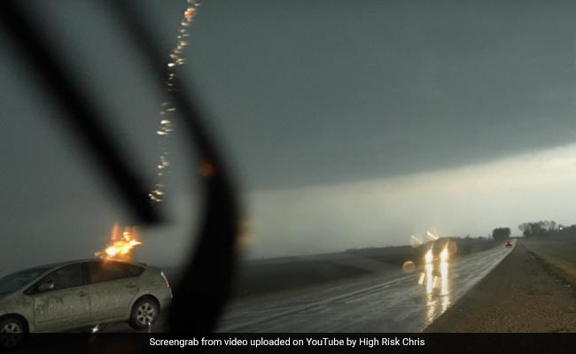 "Once In A Lifetime Shot": Video Shows Moment Lightning Strikes Car During Iowa Tornado