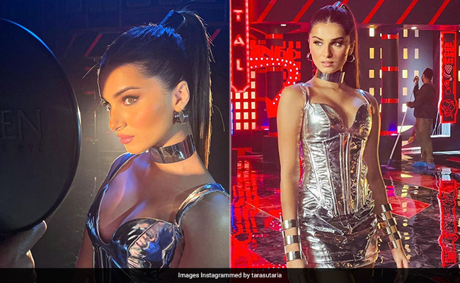 Tara Sutaria Goes "Back To The Future" In A Short Silver Co-Ord Set