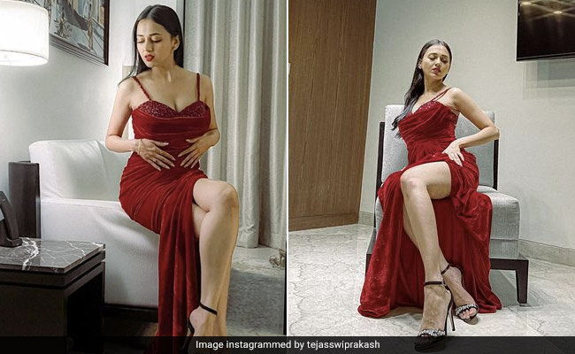 Tejasswi Prakash In A Ravishing Red Slit Dress Is Nothing Short Of A Diva