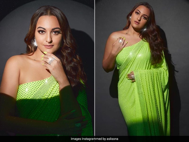 Introducing Neon To Ethnic Wear Is Sonakshi Sinha In A Sequined Saree