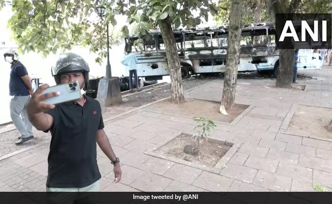 Burnt Buses, Submerged Cars Become Selfie Points Outside Lanka PM House