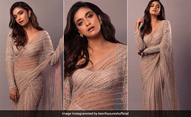 Keerthy Suresh's Sheer Blush Pink <i>Saree</i> Is Glitz, Glam And All That Jazz