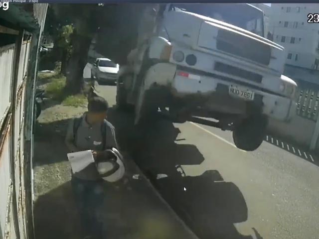 Narrow Escape For Man As Truck Nearly Lands On Him