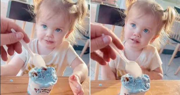 Watch: Daughter's Adorable Reaction To Dad Sneaking A Bite Of Her Ice Cream