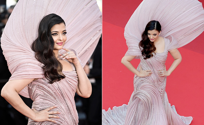 Aishwarya Rai's Shimmery Pink Gaurav Gupta Gown At Cannes 2022 Is Almost Literally Larger Than Life