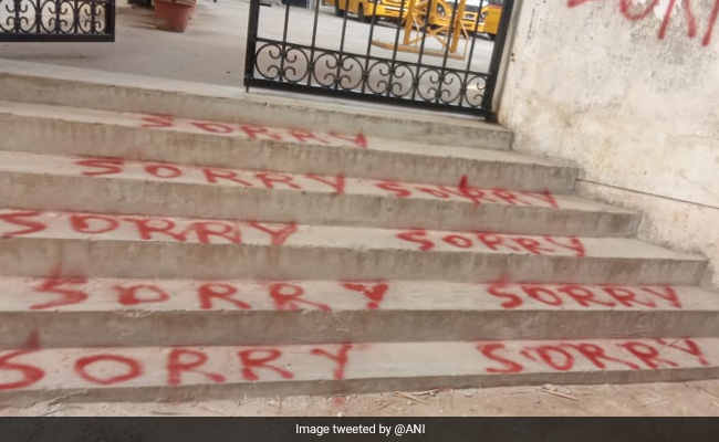 "Sorry" - In Bold, Red Letters - Painted All Over School Premises In Bengaluru