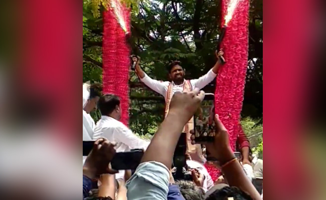 Watch: JCB For Giant Garland, Pyro Guns In Telangana Leader's Birthday