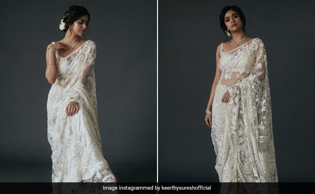Keerthy Suresh In A Sparkling White <i>Saree</i> Glimmers Brighter Than A New Moon Day