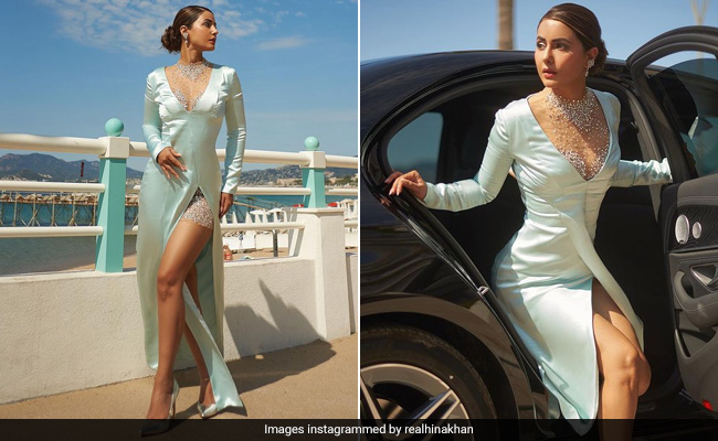 Hina Khan's Embellished Pastel Slit Dress Is Raising The Fashion Bar In The French Riviera