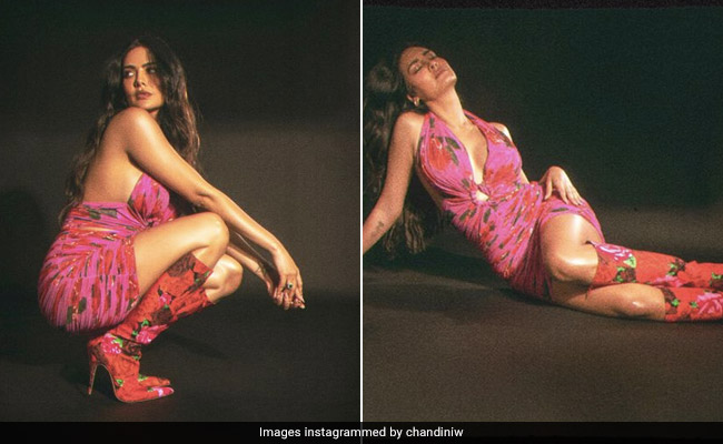 Esha Gupta Doubles The Flower Power In A Floral Dress And Matching Boots