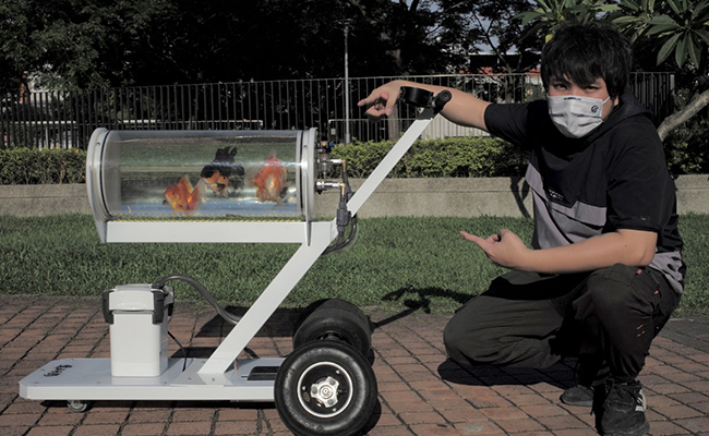 Taiwan Man Invents Stroller For Fish To "Explore Land Above Water"