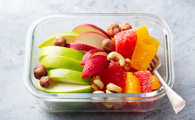 Fruits and nuts are great snacks while at work