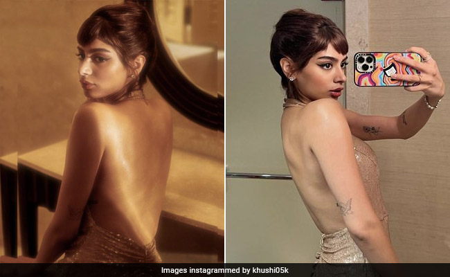 In A Slinky Backless Gold Sequin Cocktail Gown, Khushi Kapoor Redefines The Meaning Of Vintage Glamour