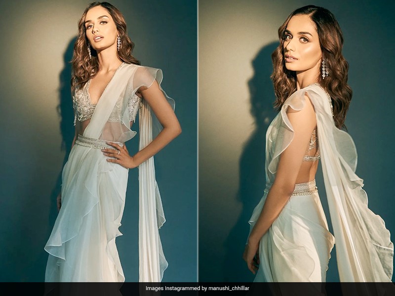 Manushi Chhillar रफल्ड साड़ी से आप भी ले सकती हैं इंस्पिरेशन, सबकी नजरें होंगी बस आप पर