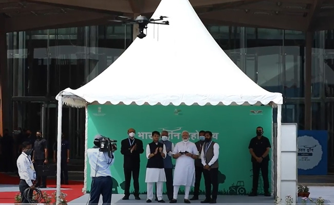 Watch: PM Modi Flies Surveillance Drone In Delhi During Drone Mahotsav