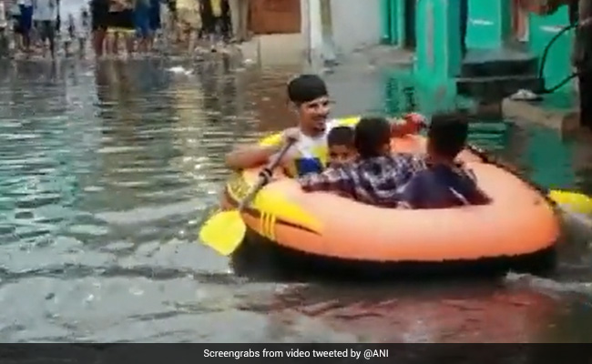 Watch: Boats Out On Hyderabad Roads As Heavy Rain Leads To Waterlogging