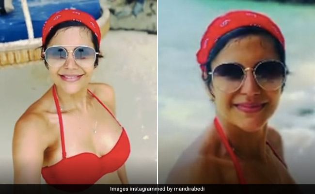 Mandira Bedi Matches Her Red Bandana To Her Stunning Swimsuit On Her Thailand Vacation