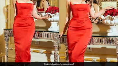 kangana ranaut red dress Kangana Ranaut Alluring Poses in Shiny Red Dress