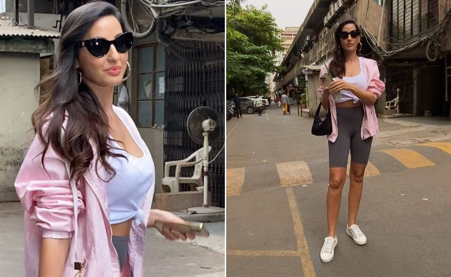 Nora Fatehi's Sporty Style Is Right On To The Fitness Track In Cycling Shorts, Sports Bra And Jacket