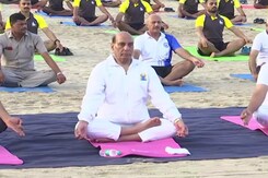 Watch: Rajnath Singh Participates In Yoga Session With Navy Personnel Watch: Rajnath Singh Participates In Yoga Session With Navy Personnel