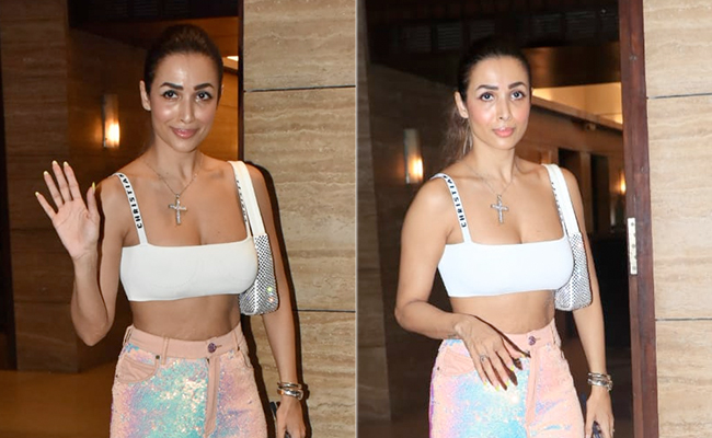Malaika Arora's Holographic Sequin Jeans And Crop Top Makes Summer Nights Look Fabulous