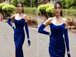 Nora Fatehi Brings Vintage Hollywood Charm In A Strapless Blue Velvet Gown Nora Fatehi Brings Vintage Hollywood Charm In A Strapless Blue Velvet Gown